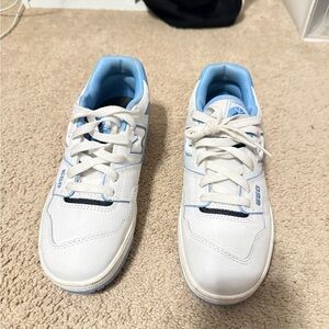 New Balance Kids White and Light Blue Sneakers